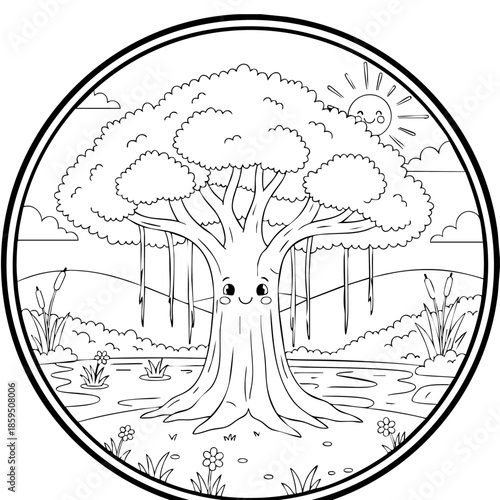 Mango tree coloring book page