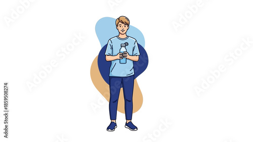 Young male athlete holding a water bottle standing confidently in sportswear