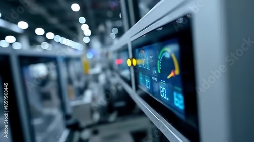 Wallpaper Mural Industrial plant, with glowing screens displaying gauges and readouts, in focus Torontodigital.ca