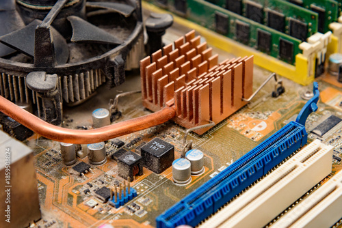 Belgrade, Serbia - december 20, 2025: Shows an ASUS P5K motherboard. Used and dusty motherboard.