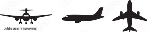 Collection of black vector silhouettes of airplanes