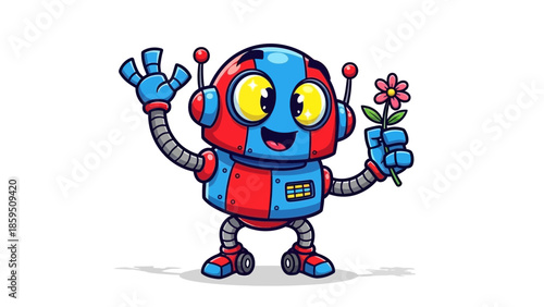 Funny cartoon robot character illustration