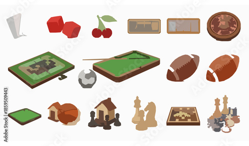 Realistic game icons set casino sport leisure flat vector illustration