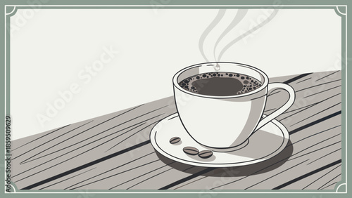 Black espresso beverage in a white mug on a grunge brown table, perfect for a fresh morning caffeine breakfast