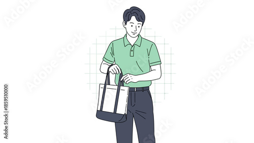 Illustration of a Young Man Carrying a Tote Bag Wearing Casual Clothing