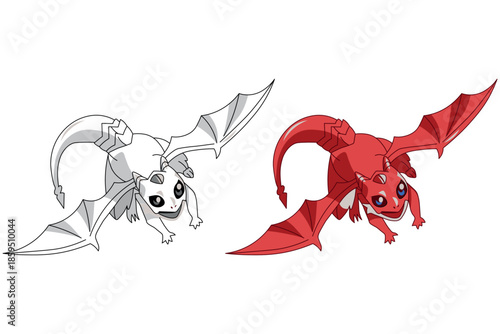 Colorful Cartoon Dragon Duo Flying Over White Background for Kids Scene or Fantasy Art Images