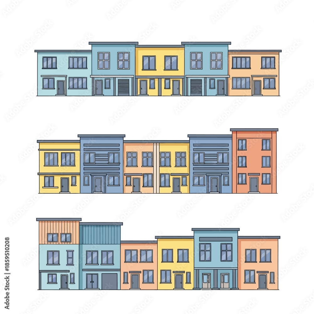 Fototapeta premium Colorful Row Houses Facades Collection.