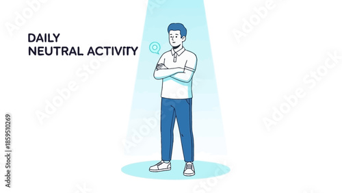 Illustration of a young man practicing daily neutral activity in a minimalistic style