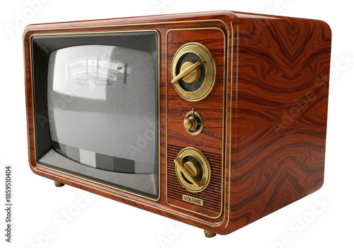 Retro Wooden Tv Cabinet With Analog Control Knobs, Cut Out, Clipping Path, Isolated on a Transparent PNG Background.