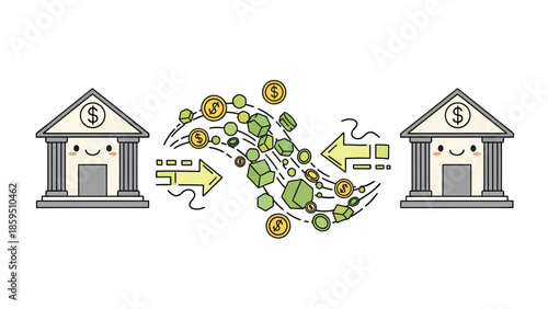 Digital Currency Transfer Between Banks Illustration