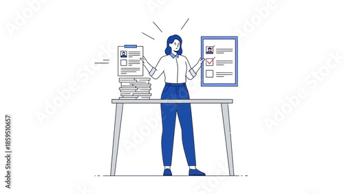 professional woman managing multiple tasks at work with documents and checklist on desk
