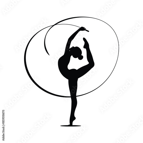 Graceful silhouette of a rhythmic gymnast performing with a ribbon
