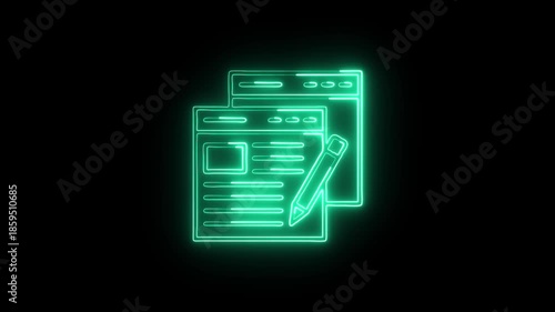Content Icon Animation with Glowing Lines on Black Background