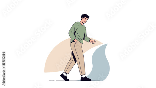 Stylish Man Walking on Abstract Path with a Modern Casual Look and Heartbeat Design