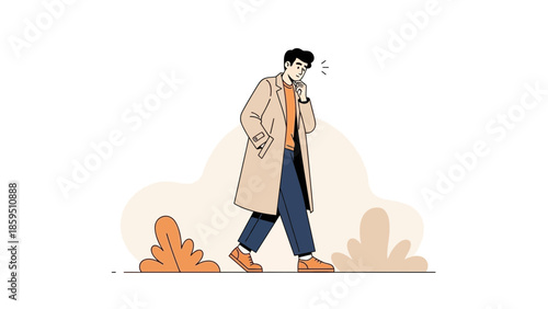 Stylish young man walking outdoors with casual attire and confident posture