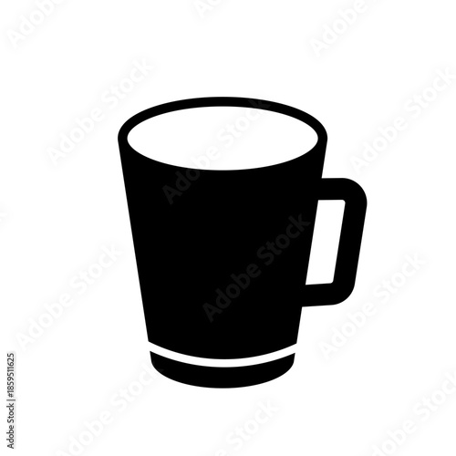 Black mug for coffee or tea, vector icon