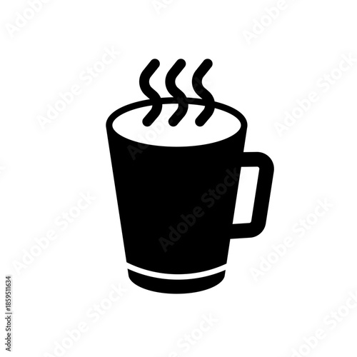 Black mug for coffee or tea, vector icon