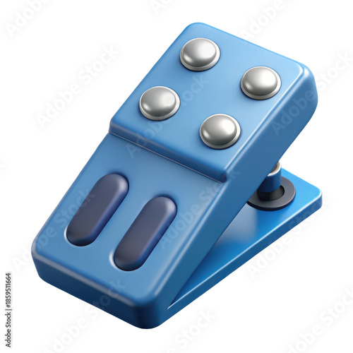 3d rendered blue electronic pedal device with four silver buttons and two dark grips transparent background