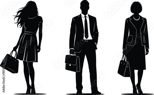 Businesswoman silhouette, businessman vector, corporate attire illustration, professional people clipart, formal dress icons, office fashion, career concept art, workplace diversity