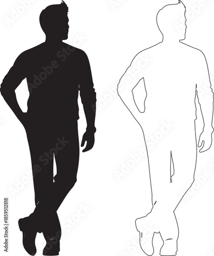 Confident man walking with hand on hip in modern silhouette style