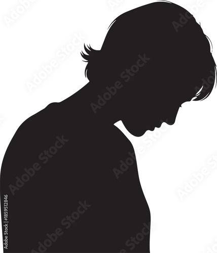 Silhouette of a person with their head bowed in a contemplative pose