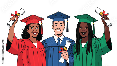 Diverse Graduates Celebrating Achievement with Diplomas in Hand