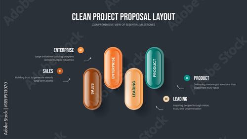 Digital Insight 4 Option Diagram Frame Design. Consulting Overview Four Element Infographic Slideshow Layout. Advertising Introduction Slide Template Vector Illustration.
