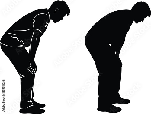 Man in black silhouette bending over in pain or stress