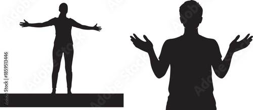 Two silhouetted figures gesturing dynamically in white background