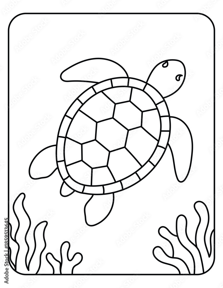 Obraz premium Sea Turtle Underwater Line Art Illustration for Coloring Page