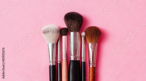 a mackup brushes on pink background 