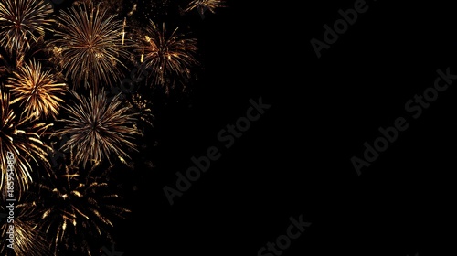 Wallpaper Mural Golden fireworks of various shapes light up the night on the right, used for New Year's Eve celebrations and festive activities, serving as an advertising banner and social media promotional design. Torontodigital.ca