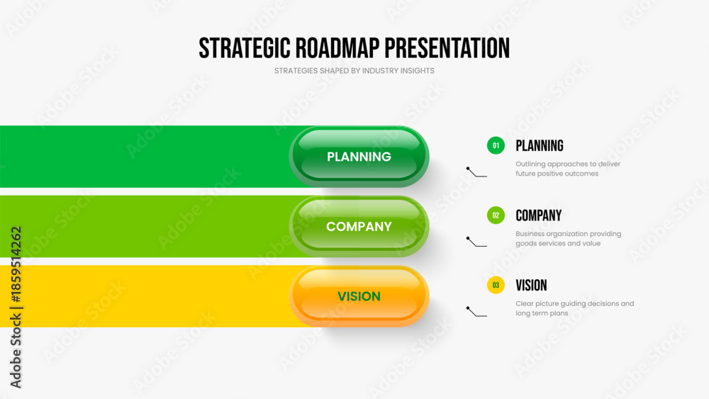 Fototapeta premium Professional Insight 3 Element Infographic Presentation Layout. Consulting Growth Slide Template Vector Illustration. Company Solution Three Step Diagram Frame Design.