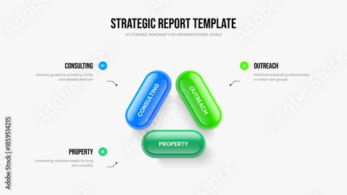 Product Report 3 Option Infographic Presentation Design. Market Development Three Element Diagram Slide Template. Project Plan Slideshow Layout Vector Illustration.