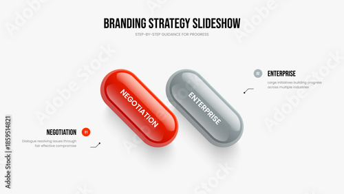 Corporate Launch Two Element Infographic Slideshow Design. Business Briefing 2 Step Diagram Frame Template. Consulting Review Slide Layout Vector Illustration.
