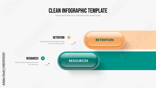 Professional Launch Two Step Diagram Frame Template. Investor Profile 2 Element Infographic Slide Layout. Sales Performance Presentation Design Vector Illustration.