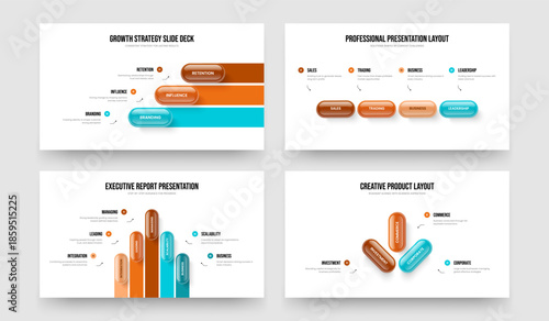 Advertising Campaign 3 4 5 Element Infographic Slideshow Template Set. Service Analysis Three Four Five Option Diagram Frame Layout Vector Illustration Collection.