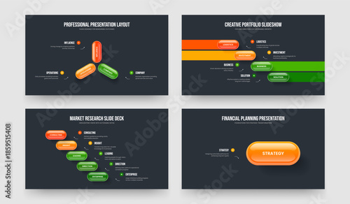 Service Analysis 3 4 5 1 Element Infographic Frame Design Bundle. Marketing Profile Three Four Five One Step Diagram Slide Template Vector Illustration Set.