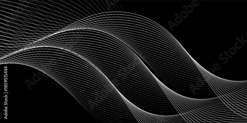 Abstract flowing line digital technology, smooth particle wave, big data techno design concept background wallpaper, vector eps