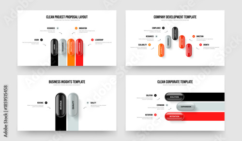 Consulting Introduction Four Five Two Three Step Diagram Presentation Design Vector Illustration Collection. Project Planning 4 5 2 3 Option Infographic Slideshow Layout Bundle.