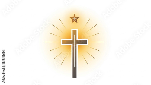 Glowing cross with star symbol on white background, representing faith and spirituality in a simple yet powerful design element