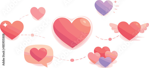 Abstract Heart Connections. Abstract heart reactions connected by subtle motion cues and spacing, modern flat vector illustration