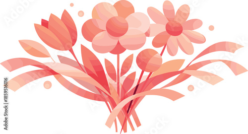 Modern Bouquet Design. Contemporary bouquet design featuring abstract blossoms and flowing ribbons, modern flat vector