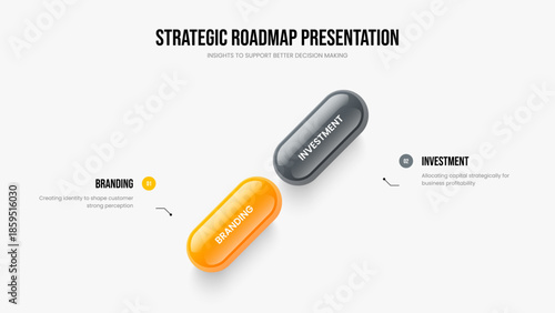 Advertising Introduction Two Option Diagram Presentation Design. Digital Proposal 2 Step Infographic Slide Layout. Market Briefing Slideshow Template Vector Illustration.