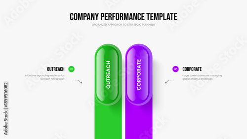 Creative Development Presentation Layout Vector Illustration. Investor Forecast 2 Step Infographic Frame Template. Business Overview Two Element Diagram Slideshow Design.