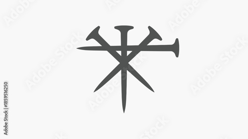 Three dark gray crucifixion nails arranged to form a solemn religious symbol on white