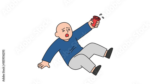 Cartoon Illustration of a Person Falling with a Spilled Drink