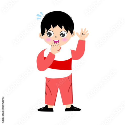 Quadro su tela Cute Cartoon Boy with Surprised Expression and Hand over Mouth
