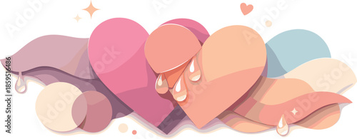 Glue Bond Romance. Abstract romantic composition suggesting bonding through adhesive drops and layered shapes, modern flat vector