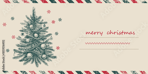 Christmas mail, postcard, hand drawn illustration.